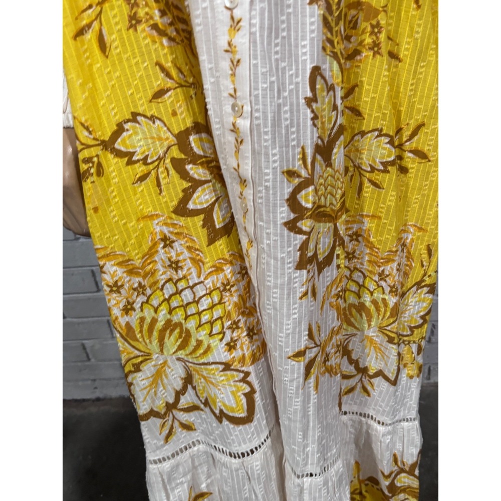 Farm Rio Aura Floral Maxi Dress Yellow Cream Ruffle Button Front Boho XL NEW - Picture 11 of 16